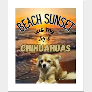 Beach Sunset with my Loyal Chihuahuas Posters and Art